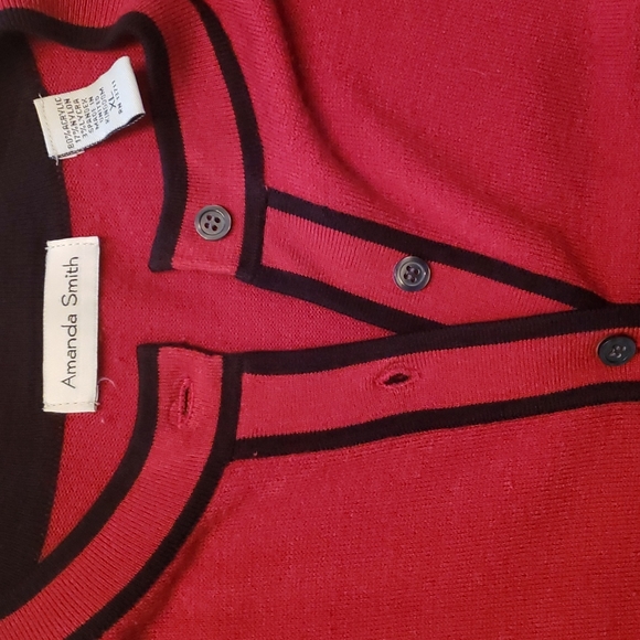 Amanda Smith Red Button Front Cardigan with Black Details - Size XL - Picture 2 of 5